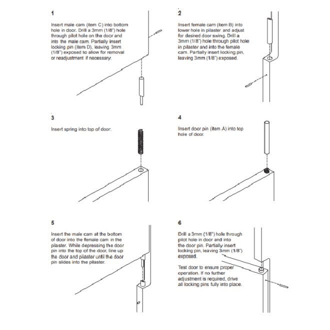 Integral Door Hinge Kit for Solid Plastic Partitions