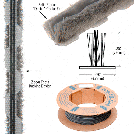 Zipper Pile Weatherstrip .270" Backing - .300" Pile Height - 100' Roll